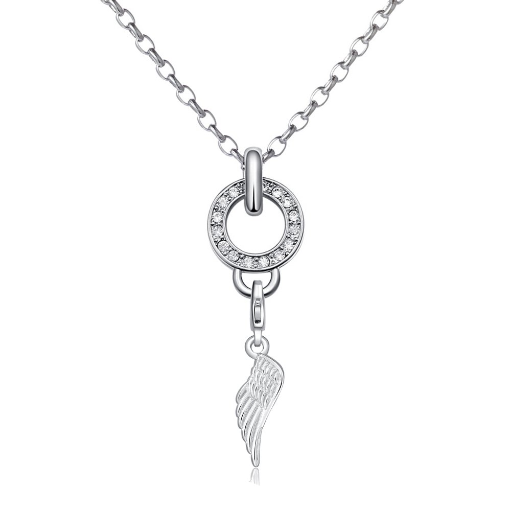 Morella Edelstahl Charms Halskette 70 cm mit Charms Anhänger Engelsflügel in Samtbeutel