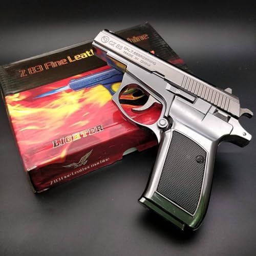Image of EXTREMUS Gun Lighter Pistol Lighter Heavy Weight Metal Body Gun Pistol Shaped with Barrel Pull Back System and Holster Pocket Lighter for Decorative, Smoking Filled with Gas (Z-83 Silver)