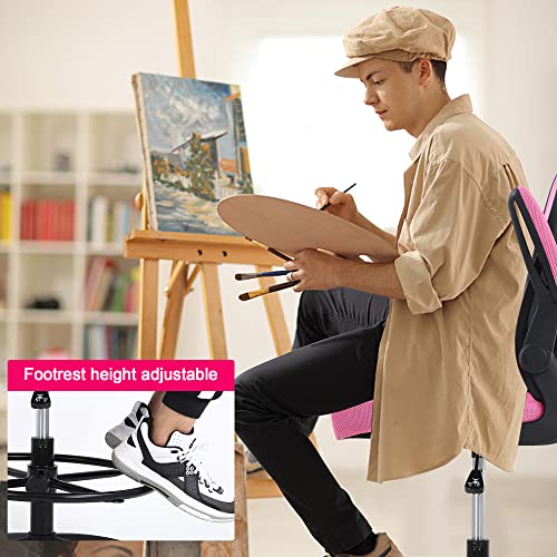 Drafting Chair Tall Office Chair Mid-Back Mesh Ergonomic Computer Chair High Adjustable Standing Desk Chair With Lumbar Support Adjustable Foot Ring And Flip-Up Arms (Pink) #TOP4