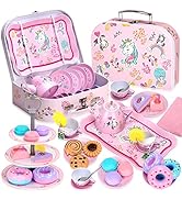 Auney 36 Pcs Teeservice Kinder, Spielzeug Tragekoffer, Teeparty Rollenspiel für kleine Mädchen, Z...