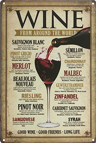 UNIQUELOVER Bar Signs, Wine From Around The World Retro Vintage Metal Tin Sign for Home Bar Decor 12” X 8”