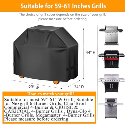 Image of Aoretic Grill Cover, 60 inch BBQ Gas Grill Cover for Outdoor Grills, Charbroil Covers Barbecue Waterproof, Anti-UV for Weber Char-Broil Monument, Dyna-glo Nexgrill