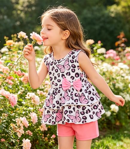 Image of Girls 2 Piece Outfit Summer Short Set Sleeveless Bow Knot Tank Top and Shorts Cute Clothes for Toddler Girls