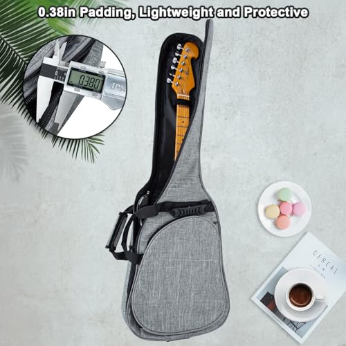 Image of MUZNOTE Electric Guitar Case 0.35 inch Padding Electric Guitar Bag, Electric Guitar Gig Bag Backpack with Neck Strap and Pockets Soft Guitar Case, Grey