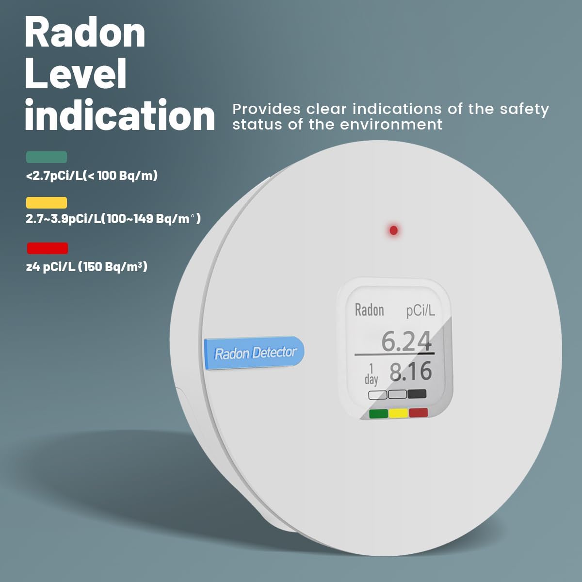 RadonSense Hello Radon C,E-Ink Display Radon Detector for Home,Alpha Spectrometer Sensor&2 Years Battery,wall Mounted&Free Standing,PCi/L & Bq/m³ Units Switchable