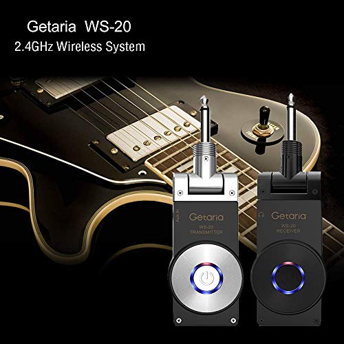 Getaria 2.4GHZ Wireless Guitar System Transmitter Receiver for Electric Guitar Bass Violin with Rechargeable Battery