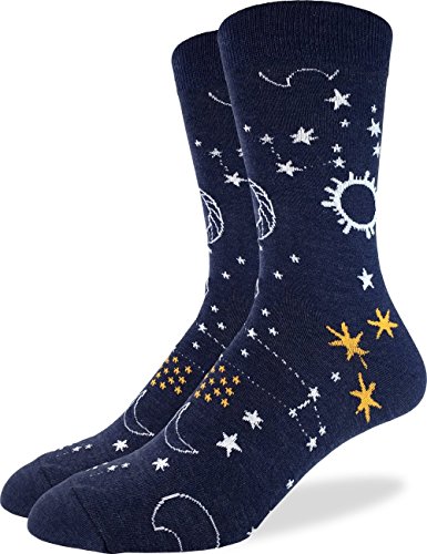 Good Luck Sock Men's Starry Night Crew Socks - Blue, Shoe Size 7-12