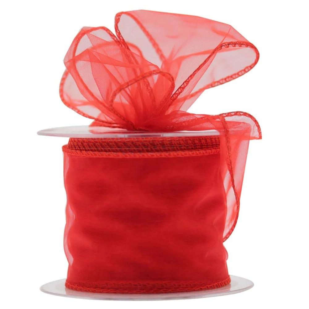 Vo Design Red Quality Florist / Craft Wi Edge Chiffon Organza Ribbon (70Mm Wide X 20M)