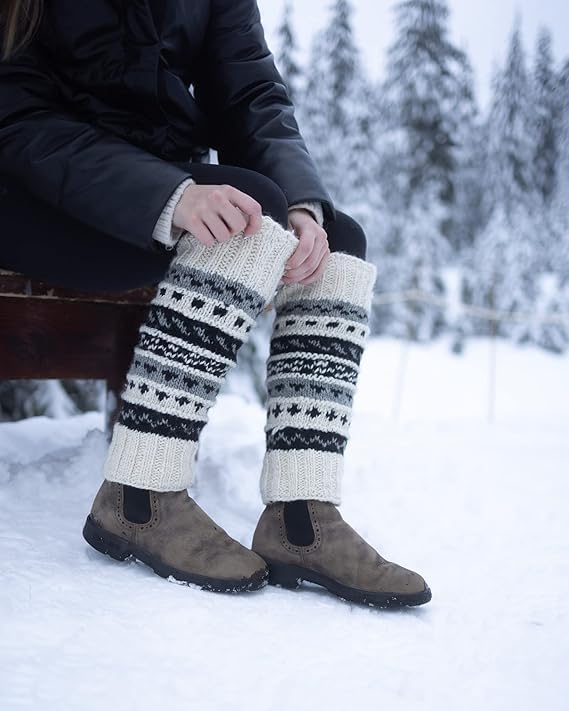 Image of Tibetan Socks Hand Knit Wool Fleece Lined Leg Warmers Boot Toppers