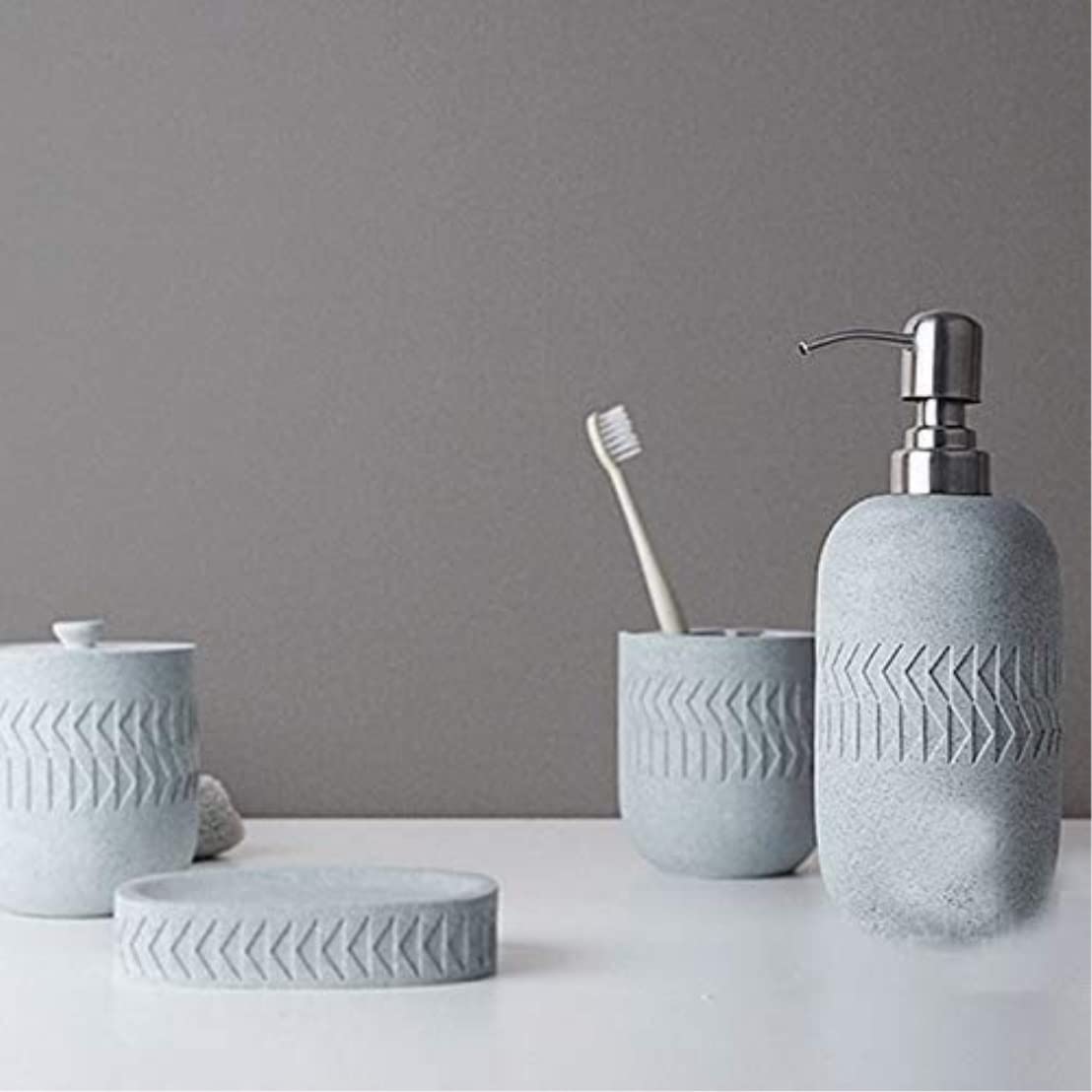 Dispensador Jabón Set Conjunto de Accesorios de baño Conjunto de baño de 4 Piezas Conjunto de baño con patrón de triángulo nórdico Decoración de Lavado para Regalo Baño Accesorios(Grün)