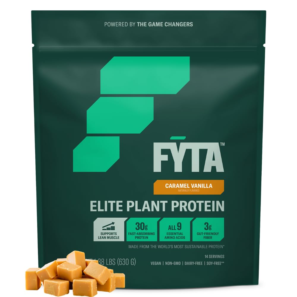 FYTA Vegan Protein Powder - Vanilla Protein Powder Plant Based with Better Taste & Texture Than Whey Protein - Non-GMO & Dairy Free Protein Powder Vegan for Women & Men - Caramel Vanilla 630g