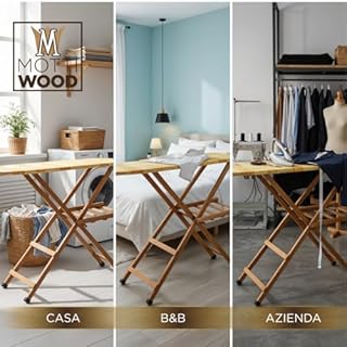 Asse da Stiro, Tavola da Stiro, Regolabile e Pieghevole, Legno Faggio 100%, Salvaspazio, Dimensioni: 35x141,5 x 92h, Leggero (Noce)