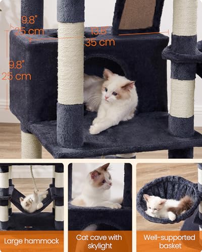 Image of Feandrea Cat Tree, 66.1-Inch Large Cat Tower, Multi-Level Condo, Smoky Gray
