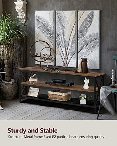 Weenfon Wood Tv Stand For 55 Inch Tv, 47 Inch Metal Tv Table With Adjustable Leg, Unique Rustic Storage Shelve For Living Room, 3-Tiers Tv Console For Bedroom, Rustic Brown #TOP2