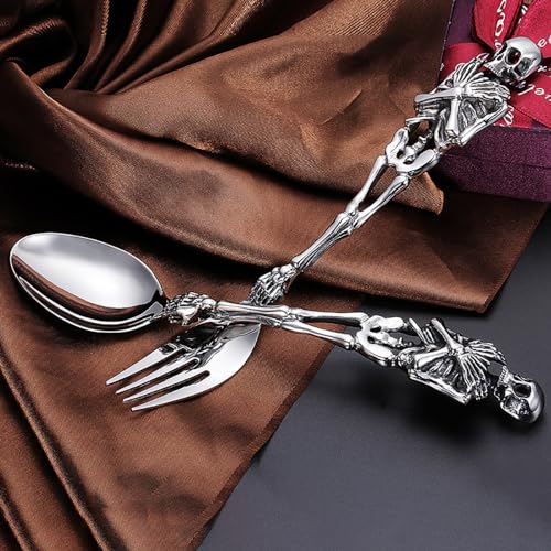 Skeleton Skull Silverware Set, GULSARAYI Cutlery 3 PCS Flatware Set, Creative Skeleton Handle for Halloween Easter Christmas