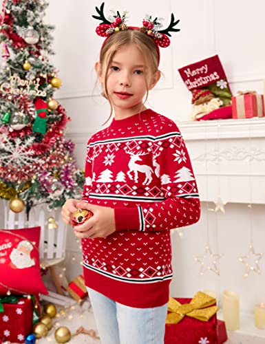Image of MISSKY Family Christmas Sweater Crew Neck Reindeer Snowflakes Knitted Pullover for Women /Men /Kids