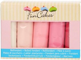FunCakes Paleta de Colores Rosa del Multipack Fondant Suave, Sin Gluten. 5 Colores: Blanco, Rosa Pastel, Rosa Dulce, Rosa Bonito, Rosa Caliente. 5 x 100 g