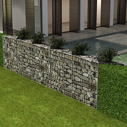 Iiaky 142537 Gabion Basket Galvanised Steel 300x30x100 cm Retaining Stone Basket Fence Panel Cage Barrier Spiral Planter Retaining Wall Galvanised