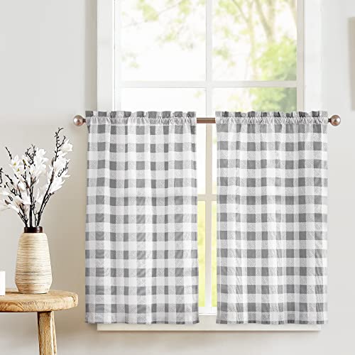 jinchan White Kitchen Curtains 36 Inch Length Textured Short Cafe Curtains Farmhouse Window Treatment Tiers for Bathroom Laundry Room Small Window Light Filtering Rod Pocket 2 Panels 26"W x