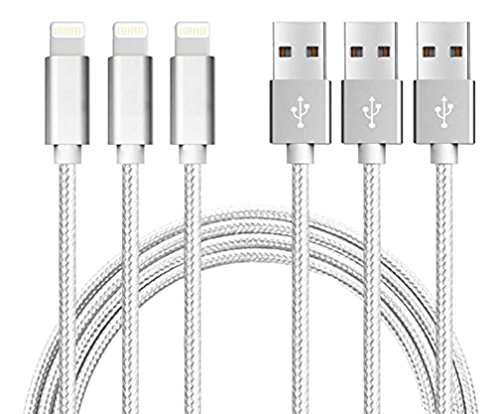 SUMMITGLORY SUMMIT-01 Boxbeen Lightning Cable, 3Pack 3FT,3FT,3FT,Certified Nylon Braided Cord iPhone Cable Certified to USB Charging Cable for iPhone 7, 7 Plus, 6S, 6+, SE, 5S, 5, iPad Air/Mini, iPod Nano 7 (Silver)