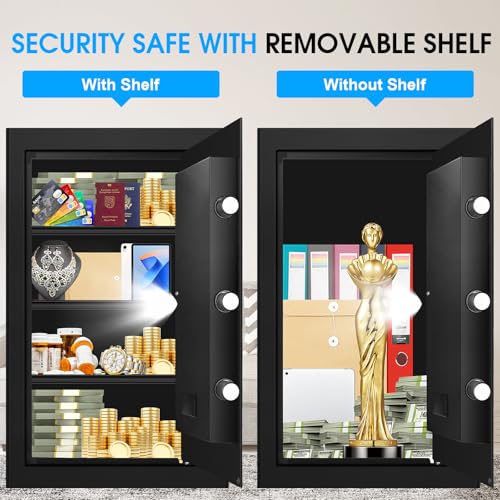 5.1 Cuft Large Safes for Home, Security Digital Fire Safe Box with Programmable Keypad, Spare Keys and Removable Shelf, Anti-Theft Water and Fireproof Document Safe Home for Money Medicine Valuables - Thumbnail 4