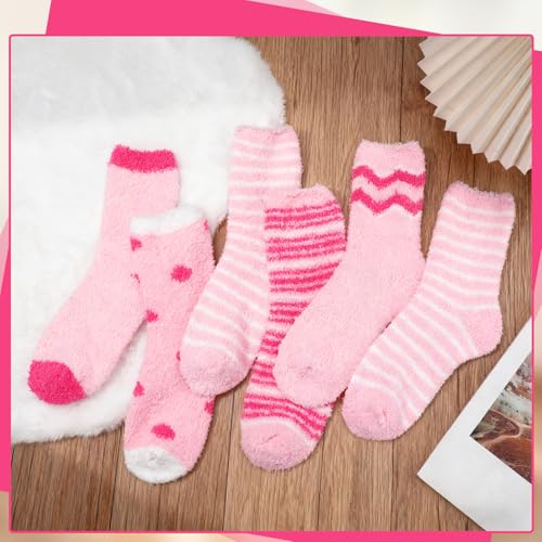 Meng Jiaran 6 Pairs Fluffy Socks for Women,Thermal Anti-Slip,Pink Warm Bed Socks for Christmas Valentine's Birthday