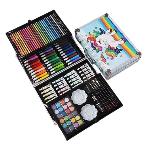 Image of 145 Pieces Art Set for Kids | Drawing & Colouring Kit with Oil Pastels, Watercolors, Color Pencils & Sketch Pens in Carry Case (Unicorn Theme)