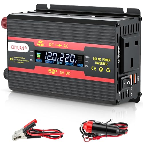 3000W Peak Power Inverter 12V/24V to 240V AC Dual USB 5A Fast Charge UK AC Sockets Smart Colour Display Auto Voltage Switch 8 Protections for Car Truck Van Boat