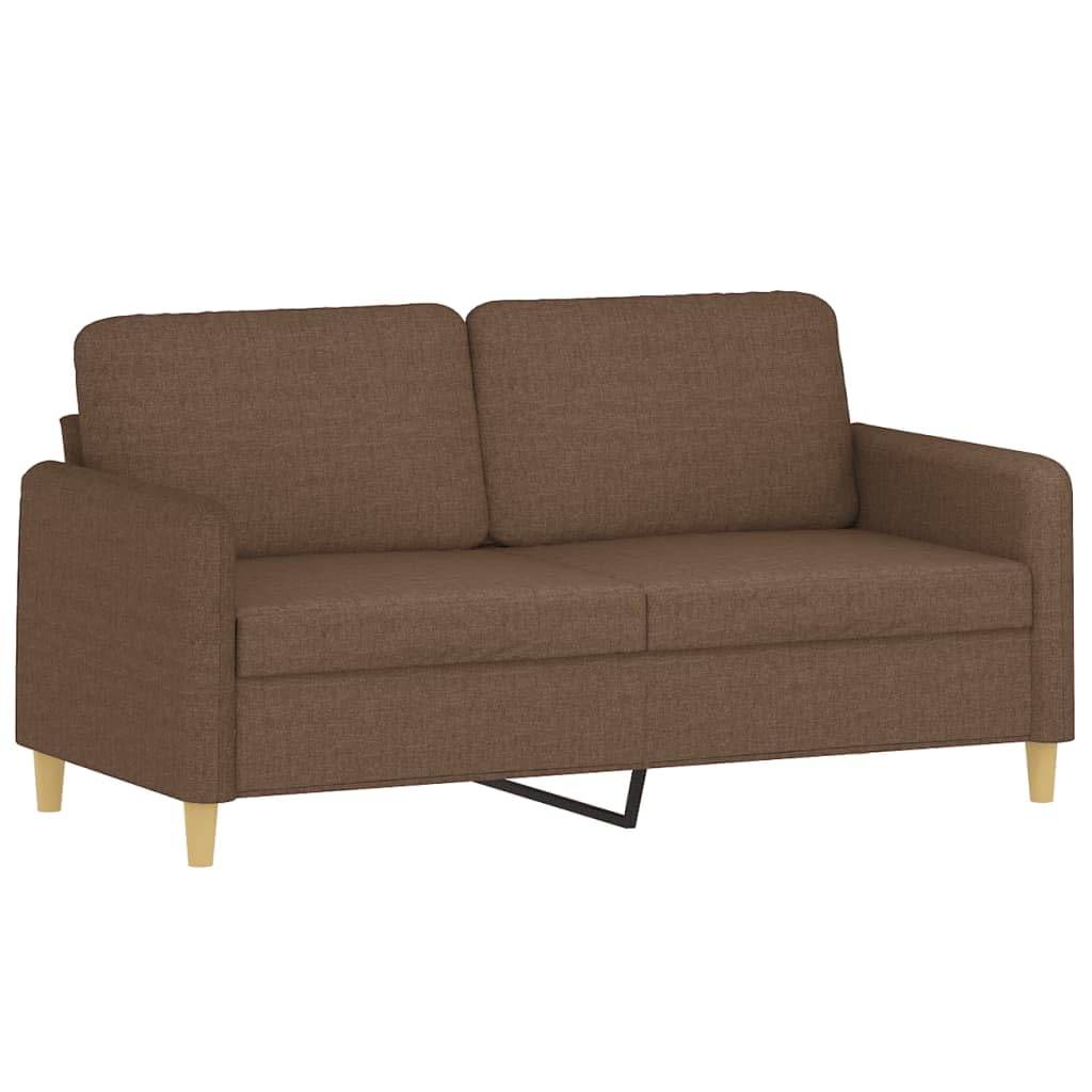 3-częściowy zestaw sof, brązowy materiał, 2 x dwuosobowa sofa 138 x 77 x 80 cm, 158 x 77 x 80 cm, podnóżek 70 x 55 x 41 cm i 4 poduszkami do salonu, lounge, pokoju gościnnego, z wygodną