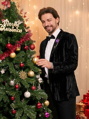 MAGE MALE Men's Velvet Tuxedo Jacket Vintage Print One Button Notched Lapel Slim Fit Blazer Prom Party Suit Coat4