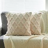 Sunday Praise Set of 2 Soft Plush Wool Velvet Decorative Beige Throw Pillow Covers 18x18 Inch Fluffy