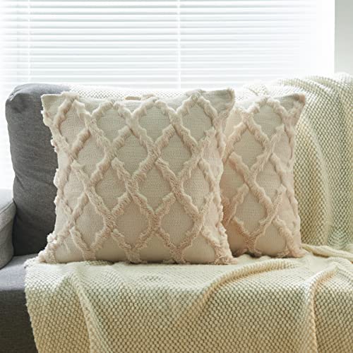 Sunday Praise Set Of 2 Soft Plush Wool Velvet Decorative Beige Throw Pillow Covers 18X18 Inch Fluffy Boho Square Cushion Covers Cases Solid Pillow Shell For Couch Sofa Bed Chair #TOP14