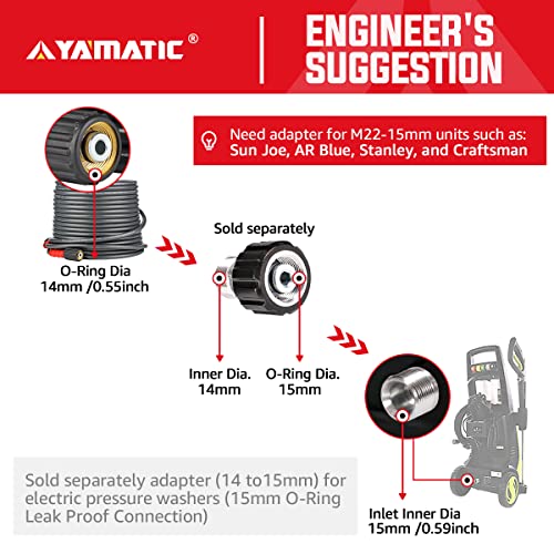Yamatic Top Flexible Pressure Washer Hose 50 Ft 1/4", Kink Resistant Power Washer Hose Replacement For Flexzilla Uberflex Ryobi Genarac Troy Bilt Honda M22-14Mm Rated 3200 Psi/Max 3700 Psi,Grey #TOP4
