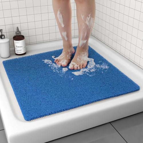 Non Slip Shower Mat, Comfortable Bath mat for Textured Surface,Quick Drying Easy Cleaning Shower Floor Mat for Wet Area,Without Suction Cups Blue 24 x 24 24" x 24" (Square) Blue