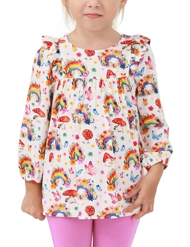Image of Bamboo Viscose Toddler Girl Blouse Top Long Sleeve Ruffle Hem Shirt for Girls