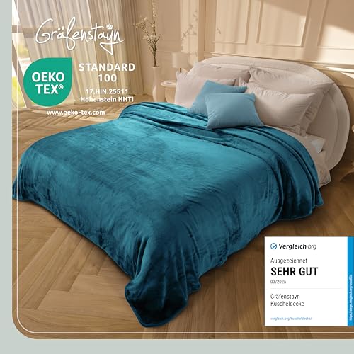 Gräfenstayn® Kuscheldecke Cashmere-Feeling - super weich & flauschig - Dicke & warme Fleecedecke - kuschelige Sofadecke, Wohndecke & Tagesdecke - Überwurf Decke Sofa, Couch (Petrol-Grün, 150x200 cm)