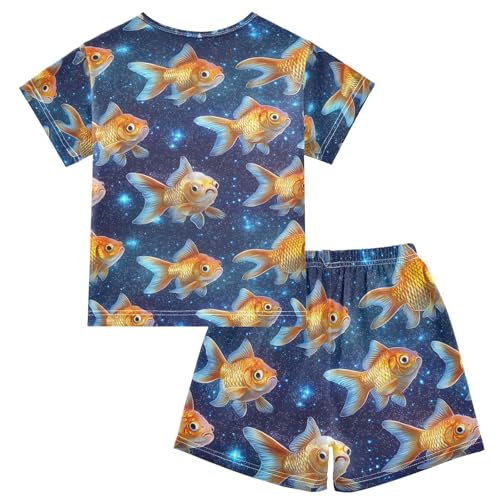 ALAZA Goldfish Galaxy Nebula Pajamas Set Short Sleeve Cotton Sleepwear Summer Pjs 2 Piece 5-14Y2