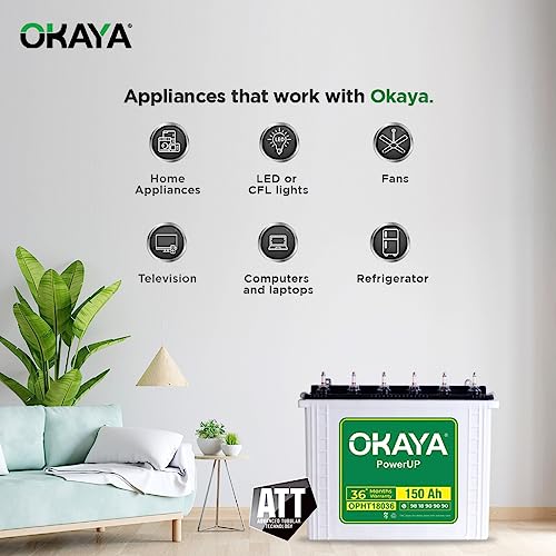 Image of OKAYA PowerUP OPHT18036 150Ah Tall Tubular Inverter Battery for Home, Office & Shops with Certified Extra Backup | Spillage Free & Low Maintenance Design | 36 Months Warranty