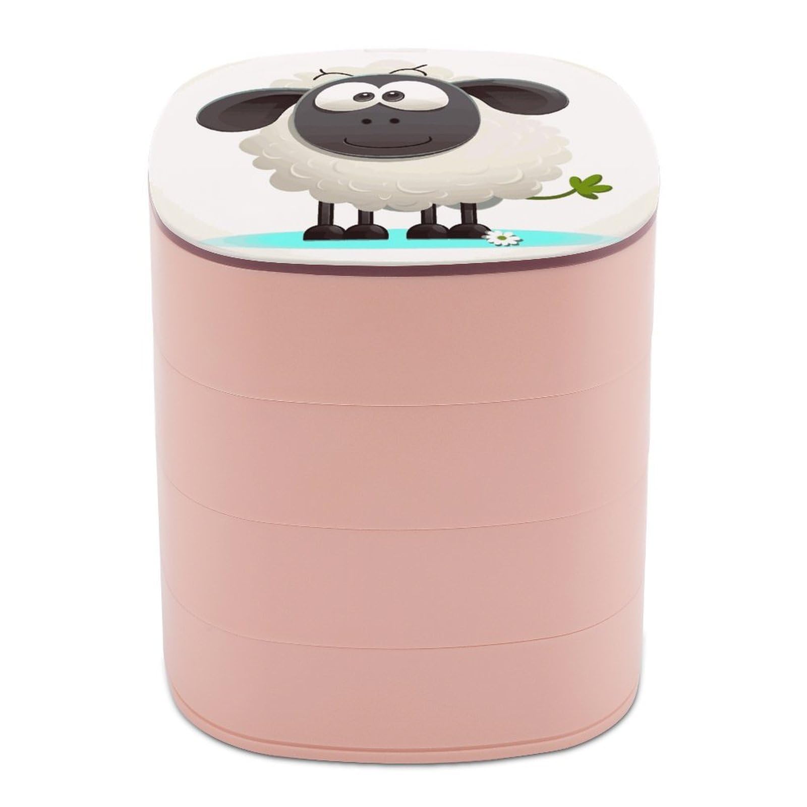 FekiLoot Sheep Jewelry Box 4-Layers Rotatable Jewelry Organizer Storage Box with Mirror Cute Travel Jewelry Case Portable Earring Holder Organizer for Ring Necklace Bracelet