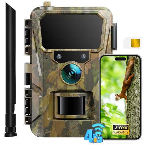 CEYOMUR Caméra de Chasse 4G LTE 2K – Carte SIM, Vision Nocturne Infrarouge, Détection Mouvement