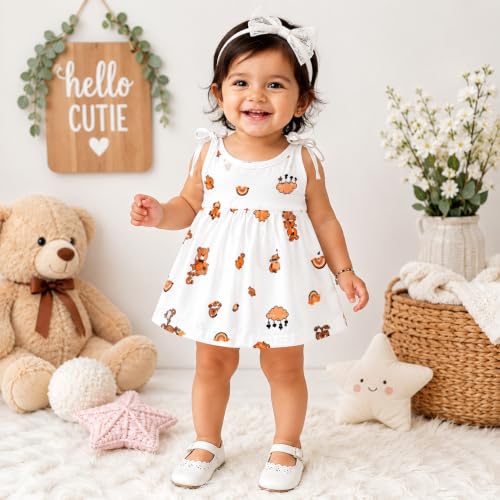 Image of Muslin Frock for Baby Girls | Cotton Dress for Newborn Babies | Sleeveless, Tie-Up Shoulders Summer Wear Clothes | Girl dori jabla
