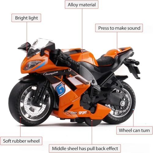Image of FEXXA Police Motorcycle Toy - Pull Back Motorcycle Toys, Tiny Gift with Music Lighting, Latte Motorcycles Toy for Kids Boys Age 3-8 Year Old [Multicolor] (NEW Sport Bike-Orange)