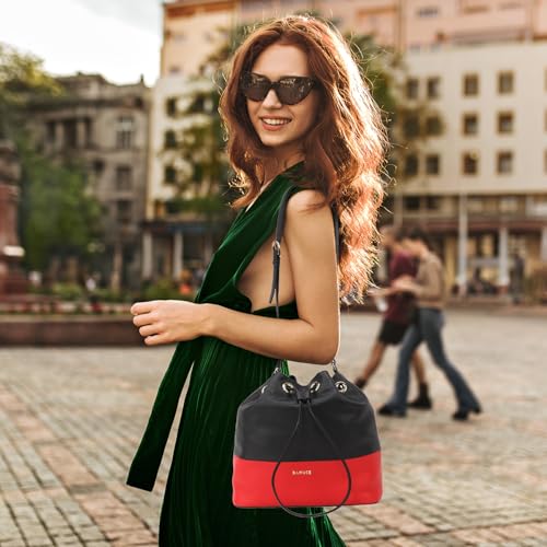 Banuce Top Grain Leather Bucket Bag for Women Stylish Drawstring Ladies Shoulder Bucket Purse2
