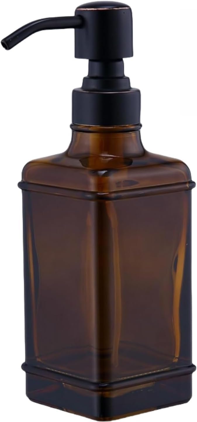 Soap Dispenser,10 Oz Antique Design Thick Glass Hand Dispensers; with 304 Rust Proof Stainless Steel Pump, for Kitchen, Bathroom- Oil Rubbed Bronze