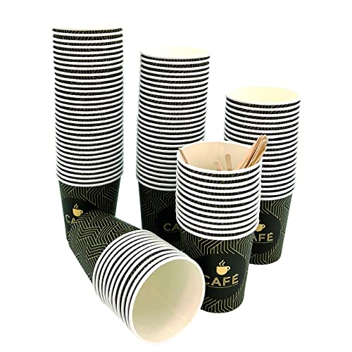 Genérico Pack 100 vasos desechables de cartón para café con paletinas de madera (250ML - SIN TAPA)