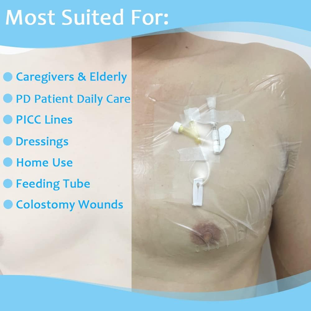 PICC Line Bandage Protector Shield for Shower - Transparent Film PD Wound Dressing Barrier, Waterproof, 7Pcs (7x7")