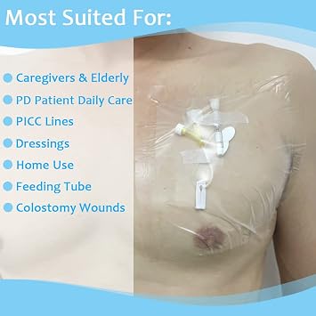 PICC Line Bandage Protector Shield for Shower - Transparent Film PD Wound Dressing Barrier, Waterproof, 7Pcs (7x7)