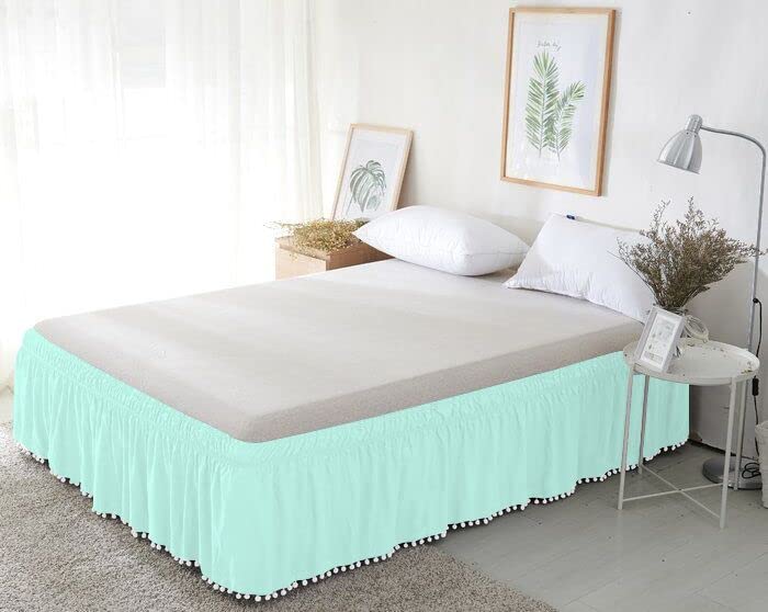 Luxury Hotel Quality Fabric Pom Pom Tassle Platform Wrap Around Bed Skirt 100 Egyptian Cotton 1000 Thread Count