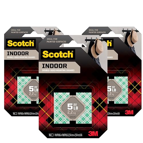 scotch removable mounting squares 1 in x 1 in double-sided foam 16 squares pack of 3