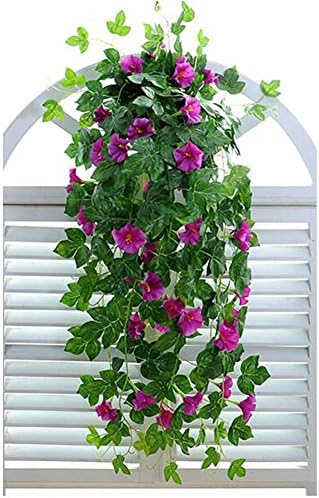 XHSP 2 Bunches Artificial Vines 35.4" Morning Glory Hanging Plants Silk Garland Fake Green Plant Home Garden Wall Fence Stairway Outdoor Wedding Hanging Baskets Decor